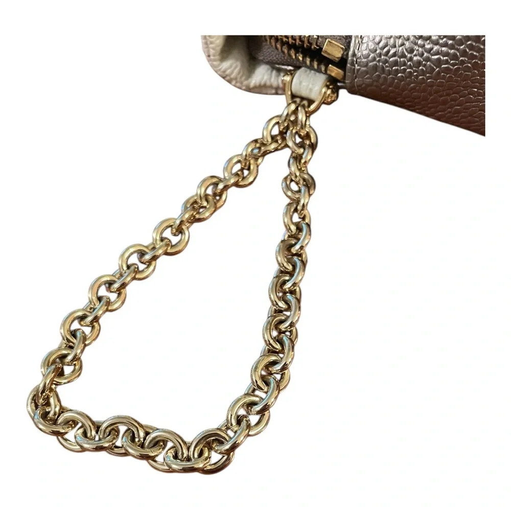 Henri Bendel Bronze and White Wristlet with Gold Chain Strap